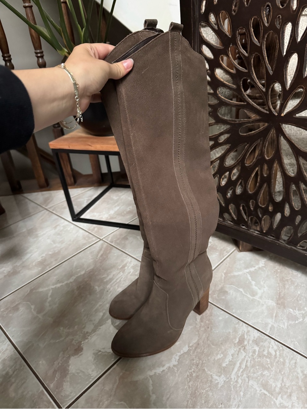 Aldo Taupe Suede Over-the-Knee Boot with Block Heel